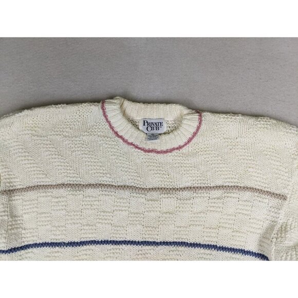 Private Club Vintage Men's Sweater White Striped Crew Neck Pullover Size XL - Picture 6 of 12